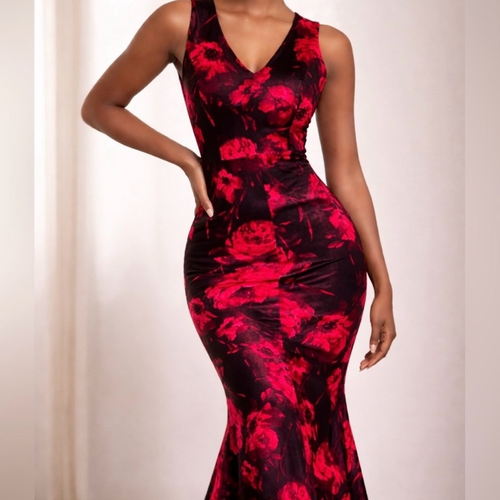 Floral Black and Red Dress, NWOT